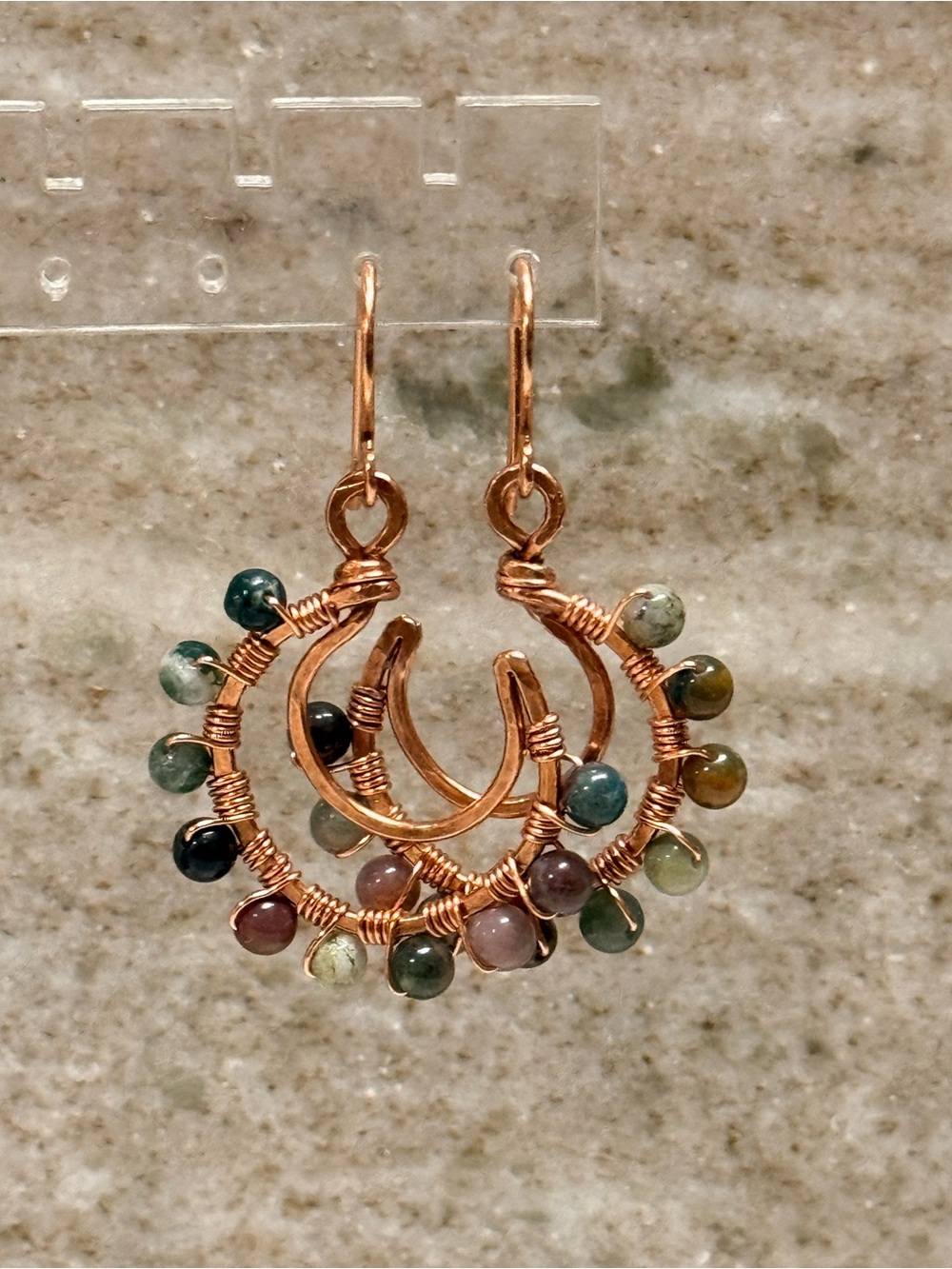 Handmade Crescent Moon Hoops with Natural Fancy Jasper Gemstones 🌙✨